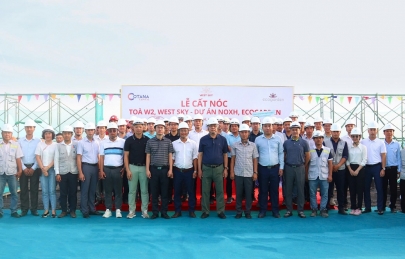 Cất nóc tòa W2, West Sky - Dự án NOXH, Ecogarden